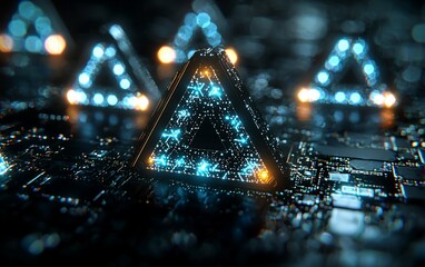 Aufkleber - Futuristic glowing triangle pyramid on circuit board.