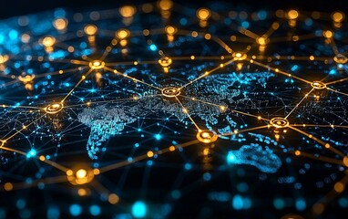 Poster - Global network connection, digital world map.