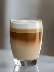 Aufkleber - Elegant Glass of Layered Cafe Latte with Creamy Foam in Natural Lighting : Generative AI