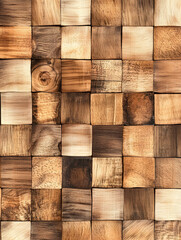 Poster - Close up of intricately detailed wooden blocks in various tones and textures arranged in a checkerboard pattern : Generative AI