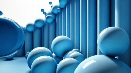 Poster - Abstract Blue Spheres and Cylinders: A 3D Digital Art