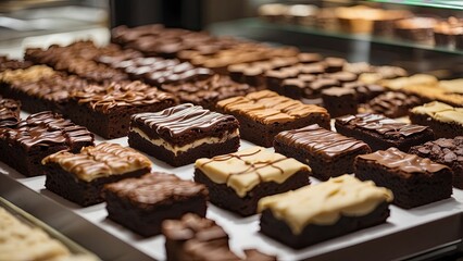 A plate of decadent chocolate brownies stacked on a decorative white lace doily,