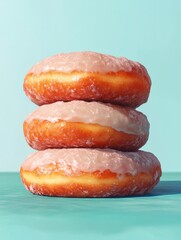 Wall Mural - Three donuts stacked on top of each other with a light glaze