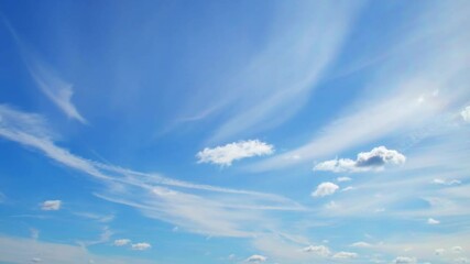 Wall Mural - Wide panorama with summer sky. Small cumulus clouds move under light cirrus. The change in cloud shape is clearly visible.