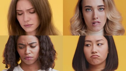 Poster - A collection showcasing four multiracial individuals displaying various emotions. Each face conveys a unique gesture, emphasizing diversity and emotional depth among different backgrounds.