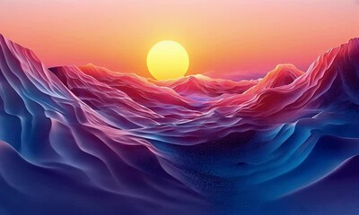 Poster - Sunset over vibrant, surreal mountainscape