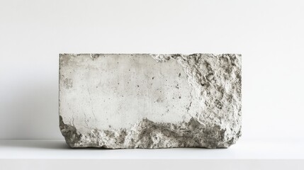 Poster - A concrete block captured in intricate detail, showcasing its textured surface against a clean white background for an industrial, minimalist aesthetic