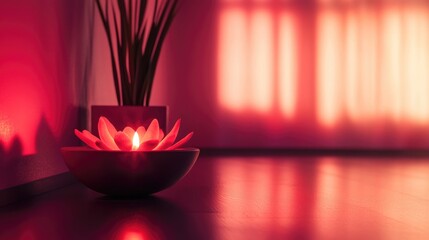 Aufkleber - A hidden light source emits a soft red glow in a serene dark room, creating a peaceful and soothing atmosphere perfect for relaxation