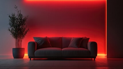 Aufkleber - A hidden light source emits a soft red glow in a serene dark room, creating a peaceful and soothing atmosphere perfect for relaxation
