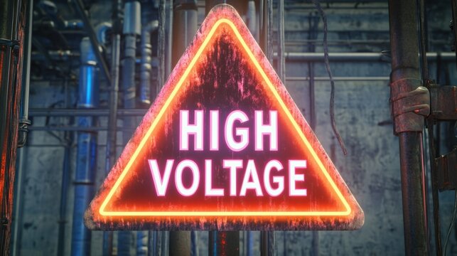 A bold 3D triangle warning sign with glowing edges and bold 