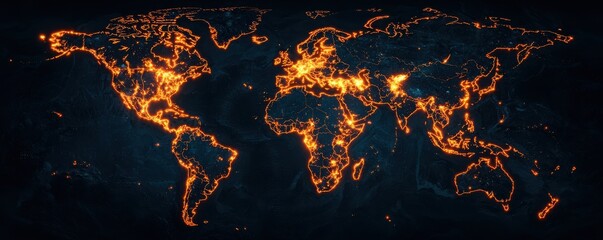 Poster - Global network visualization digital world map interactive content dark environment aerial view connectivity concept
