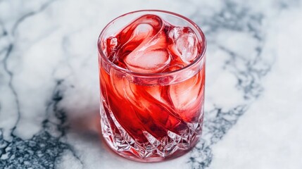 Aufkleber - A rich red stream of cranberry syrup mixing with clear water in a crystal glass, forming beautiful swirls and colorful patterns