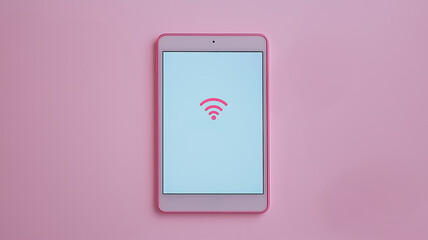 Poster - Pink tablet displaying a weak wifi signal icon on a pink background 