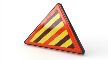 Fototapete - A glossy 3D-rendered triangular warning sign with bold hazard stripes and a playful cartoon design, isolated on white