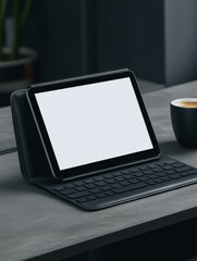 Poster - Tablet with Keyboard and Coffee on Desk 