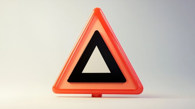 A modern 3D triangle warning sign with bold black exclamation icon, rendered in a clean cartoon style, floating on a white background