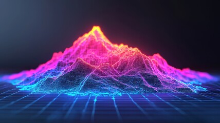 Poster - Vibrant 3d mountain data visualization digital realm infographic design futuristic environment aerial view technology concept
