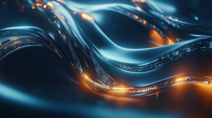 Leinwandbilder - A futuristic 3D metal wave design with overlapping curves and glowing gradient textures, creating depth and motion