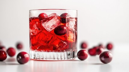 Poster - A vibrant red cranberry syrup stream mixing with water in a glass, highlighting the dynamic flow and colorful effects in the liquid