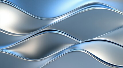 Leinwandbilder - A sleek metallic curve background with smooth reflective waves and a gradient of silver and blue tones, rendered in 3D