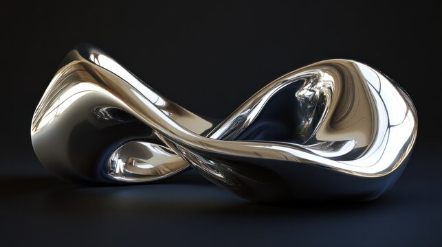 Abstract flowing metal curves with glossy reflections and dynamic shapes, rendered in a futuristic 3D style, on black