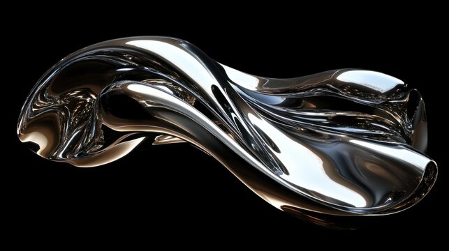 Abstract flowing metal curves with glossy reflections and dynamic shapes, rendered in a futuristic 3D style, on black