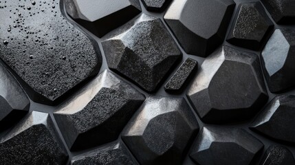Aufkleber - Abstract arrangement of black stones and rocks in geometric shapes, forming a minimalist pattern that exudes modernity and elegance