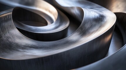 Leinwandbilder - Twisting metal curves in a dynamic 3D rendering with high-gloss finishes and glowing gradient textures, creating depth