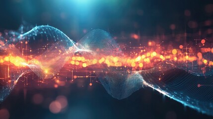 Poster - Abstract visual of gravity and magnetic energy balanced in harmony, with flowing lines and glowing waveforms pulsating across the composition