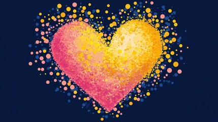 Poster - Contemporary heart design with yellow, navy, and pink colors, randomly placed dots add dynamic energy.