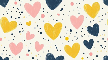 Aufkleber - Cute heart pattern with yellow, pink, and navy hearts, tiny dots scattered throughout, joyful and modern design.