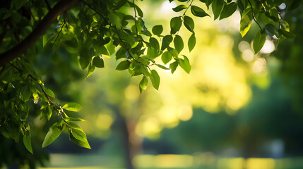 Aufkleber - Sunlit Green Leaves on a Tree Branch Creating a Natural Canopy Effect : Generative AI