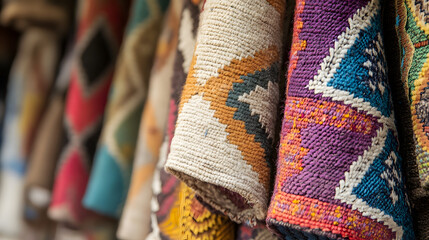 Poster - Vibrant Traditional Handwoven Textiles with Colorful Patterns and Designs : Generative AI