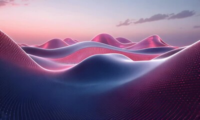 Poster - Abstract digital landscape, sunset, data points, website banner
