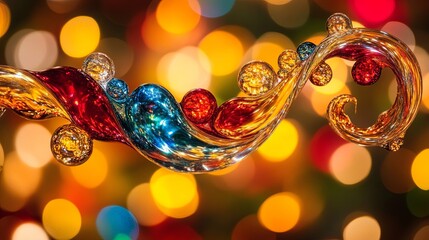 Poster - Rotating glass spiral twisting in midair with colorful reflections and illuminated background