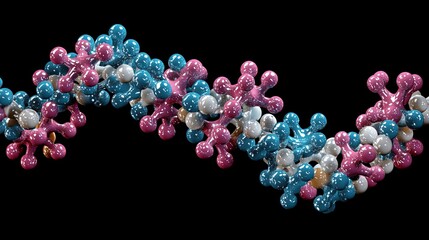Poster - Floating and glowing 3D DNA strand animated with colorful particles in futuristic design