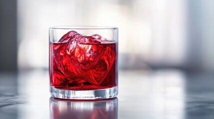 Poster - Vibrant red cranberry syrup swirling as it mixes with clear water in a glass, creating a striking visual of color contrast and fluid motion