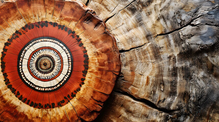 Poster - Detailed Wood Texture Showcasing Natural Patterns and Growth Rings of Aged Tree Trunk Cross-section : Generative AI