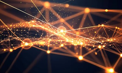 Aufkleber - Abstract network data flow, glowing nodes, dark background, technology concept