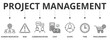 © Difaraicon - Project management banner icon vector illustration concept with icon of human resources, risk, scope, cost, communication, time and procurement