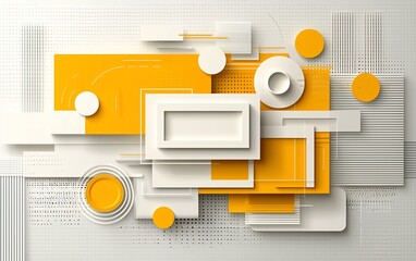 Aufkleber - Abstract geometric shapes, orange and white color palette, modern design.