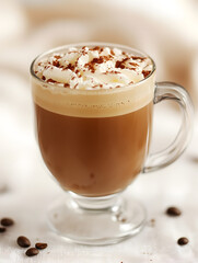 Poster - Rich Mocha Coffee with Whipped Cream Topping in Elegant Clear Glass Mug : Generative AI