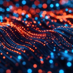 Poster - Vibrant Abstract Waves of Light and Colorful Particles in Motion