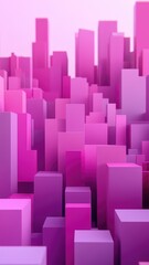 Poster - Abstract Pink Geometric Cityscape with Varying Heights and Textures