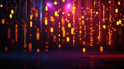 Poster - Abstract Colorful Lights with Digital Patterns in Dark Background