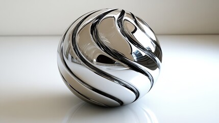 Poster - Morphing glass-like sphere reflecting surroundings and changing shapes in a contemporary setting