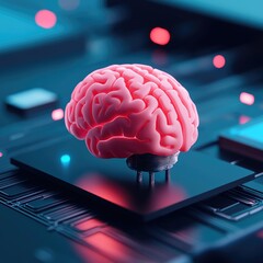 Poster - Futuristic Brain Concept with Circuit Board Display and Neon Lights