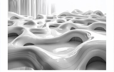 Aufkleber - Abstract white architectural rendering of flowing, organic forms.