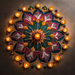 © Hiru - Colorful rangoli art on a tile floor for festive decoration