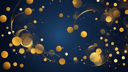 Aufkleber - digital abstract artwork illustration featuring a dark blue background with an array of golden circles and rings of varying sizes scattered across the canvas